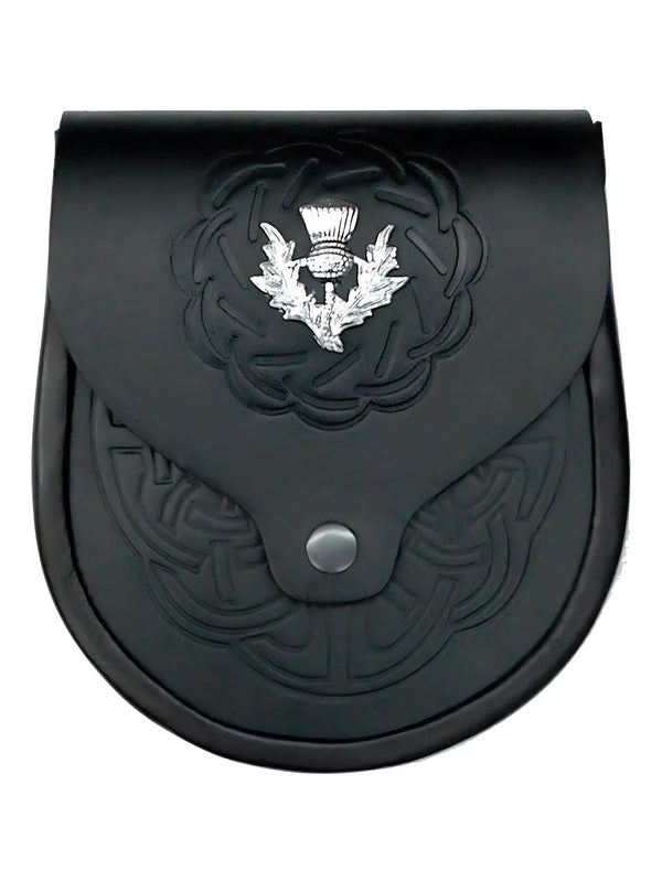 Black Leather Sporran with Celtic Pattern